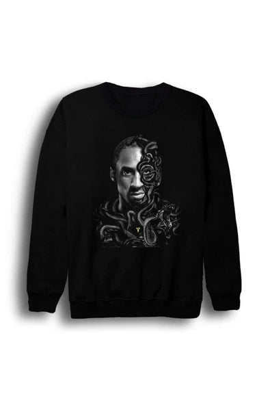 Kobe Bryant Portresi, yılanlı Medusa temalı baskılı siyah sweatshirt