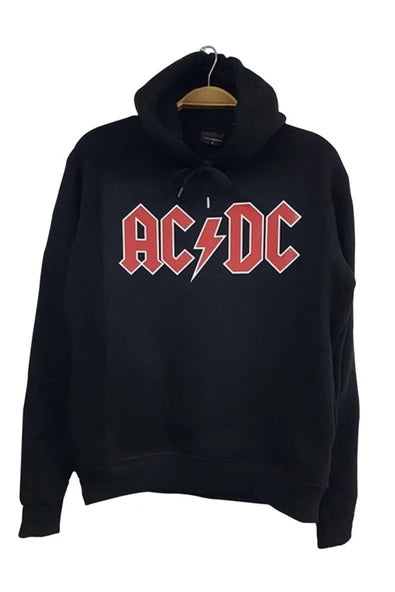 AC/DC baskılı siyah kapüşonlu sweatshirt