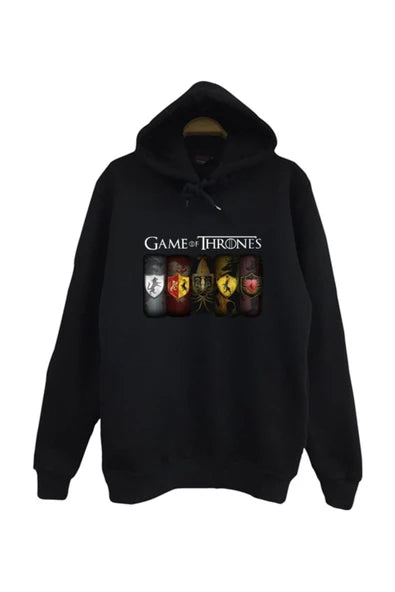 Game Of Thrones baskılı siyah kapüşonlu sweatshirt