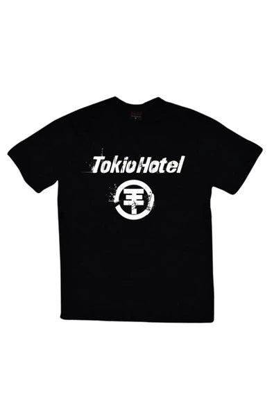 Tokio Hotel Logosu ve daire amblemi baskılı siyah tişört