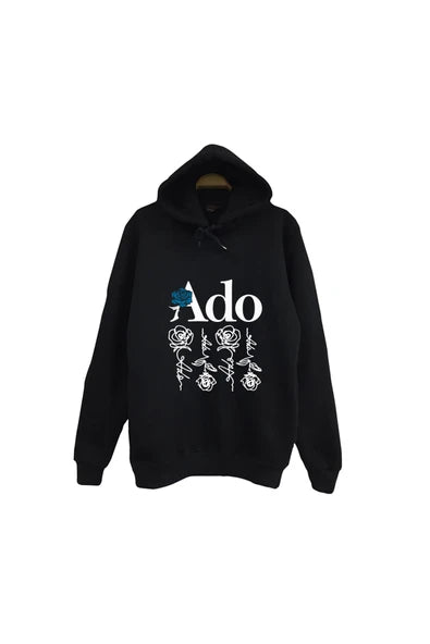 fame-stoned Ado Japon - K-Pop - Rock - Müzik Baskılı Unisex %100 Pamuk Kapüşonlu Siyah Sweatshirt
