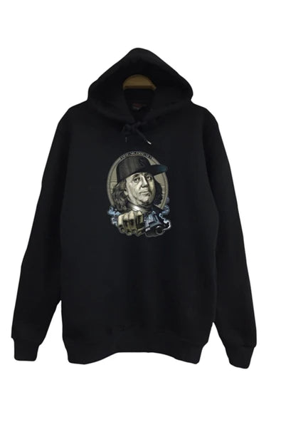fame-stoned Çocuk Siyah Benjamin Franklin Baskılı Sweatshirt
