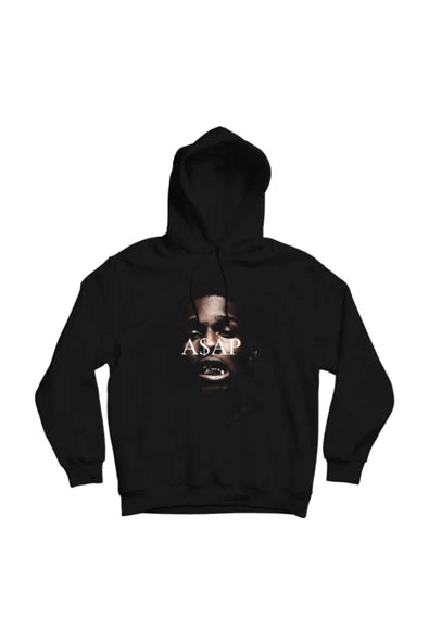 Asap Rocky baskılı siyah kapüşonlu sweatshirt