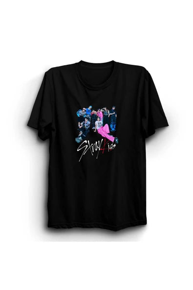 Stray Kids baskılı siyah tişört