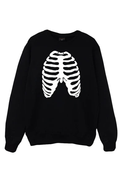 Iskelet Rib Cage Kurukafa baskılı siyah sweatshirt
