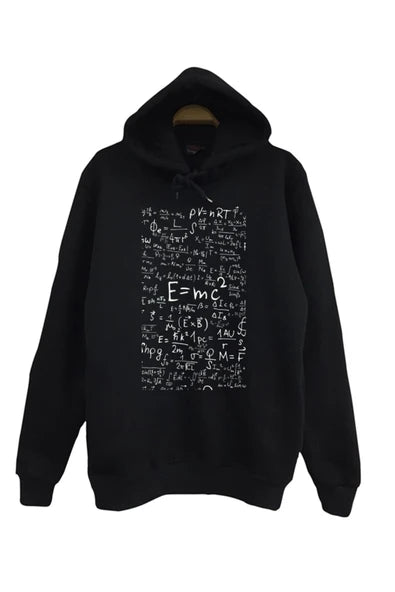 Albert Einstein baskılı siyah kapüşonlu sweatshirt