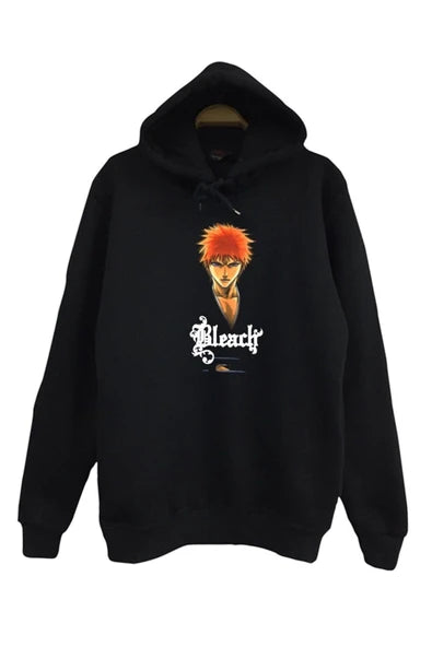 Bleach baskılı siyah kapüşonlu sweatshirt
