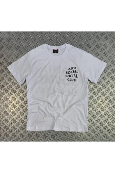 fame-stoned Anti Social Club Baskılı Unisex %100 Pamuk Beyaz T-shirt