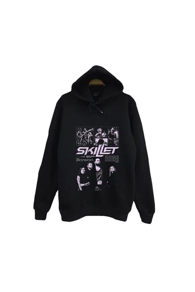 Skillet - Rock Grubu Fotoğrafı poster baskılı siyah kapüşonlu sweatshirt