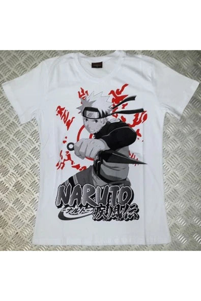 Naruto Kakashi Hatake grafiti tarzı baskılı beyaz tişört