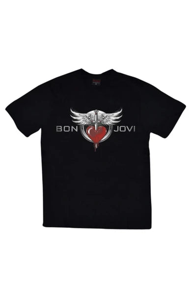 fame-stoned Bon Jovi Baskılı Unisex %100 Pamuk Siyah T-shirt
