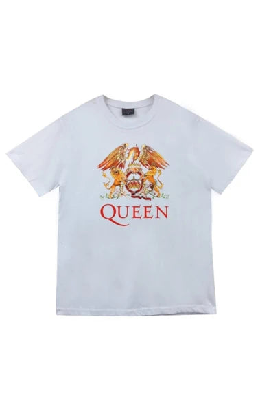 fame-stoned Queen Baskılı Unisex %100 Pamuk Beyaz T-shirt