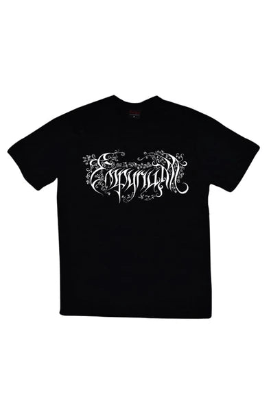 Empyrium Süslü gotik logo baskılı siyah tişört