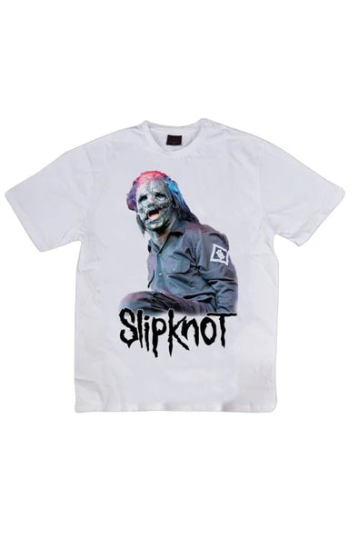 fame-stoned Erkek Beyaz Slipknot Baskılı T-Shirt