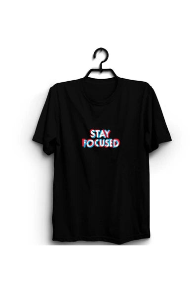 fame-stoned Stay Focused Baskılı Unisex %100 Pamuk Siyah T-shirt