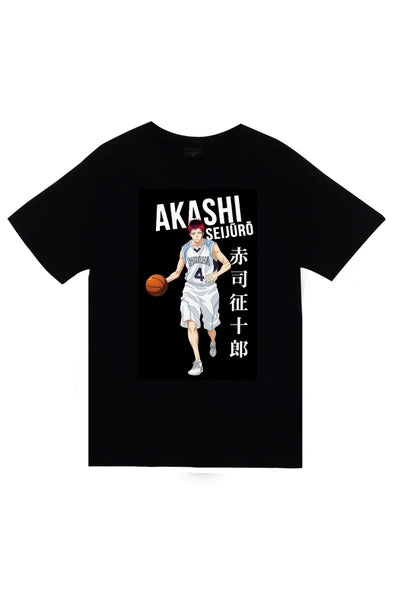 fame-stoned Kuroko's Basketball Anime Baskılı Unisex %100 Pamuk Siyah T-shirt