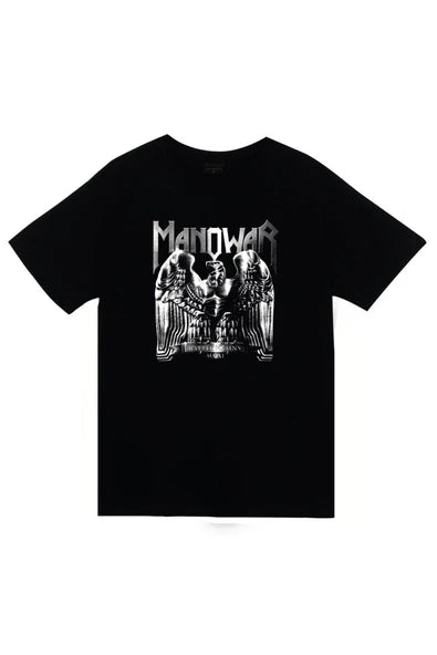fame-stoned Manowar Baskılı Unisex %100 Pamuk Siyah T-shirt