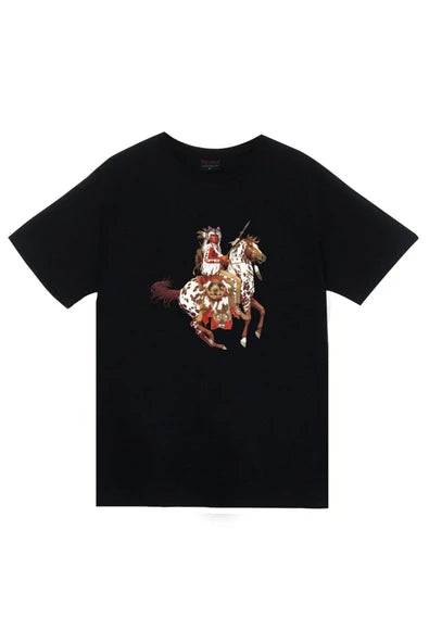 fame-stoned Kızılderili Baskılı Unisex %100 Pamuk Siyah T-shirt