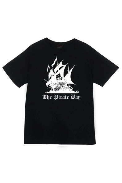 Unisex Siyah The Pirate Bay Korsan gemisi logosu baskılı siyah tişört