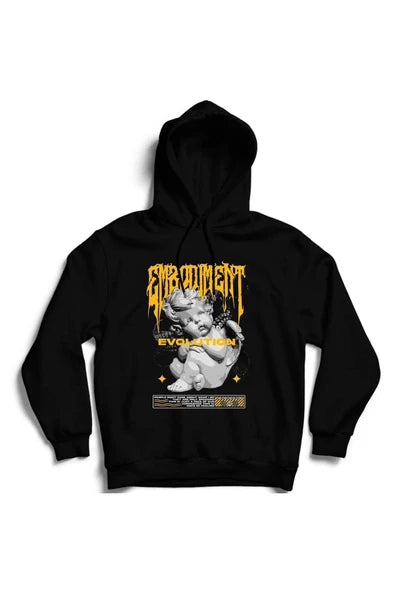 Gangsta Sarı baskılı siyah kapüşonlu sweatshirt