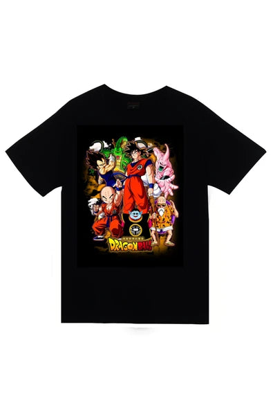 fame-stoned Dragon Ball Z Anime Baskılı Unisex %100 Pamuk Siyah T-shirt