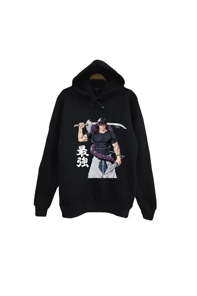fame-stoned Jujutsu Kaisen - Toji Fushiguro - Anime Baskılı Unisex %100 Pamuk Siyah Kapüşonlu Sweatshirt