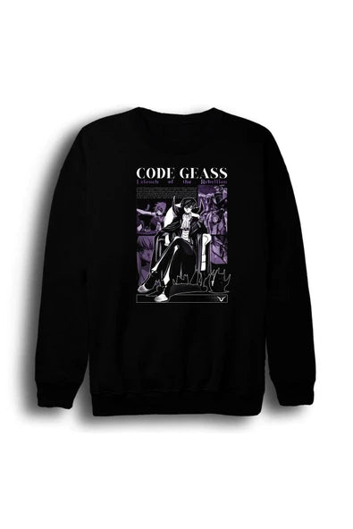 Lelouch Lamperouge Mor tonlu poster baskılı siyah sweatshirt
