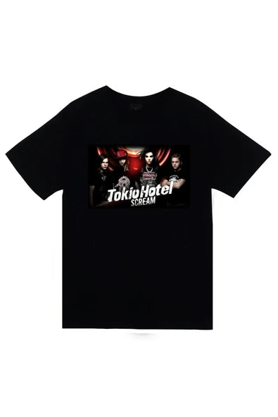 fame-stoned Tokio Hotel Baskılı Unisex Siyah %100 Pamuk T-shirt