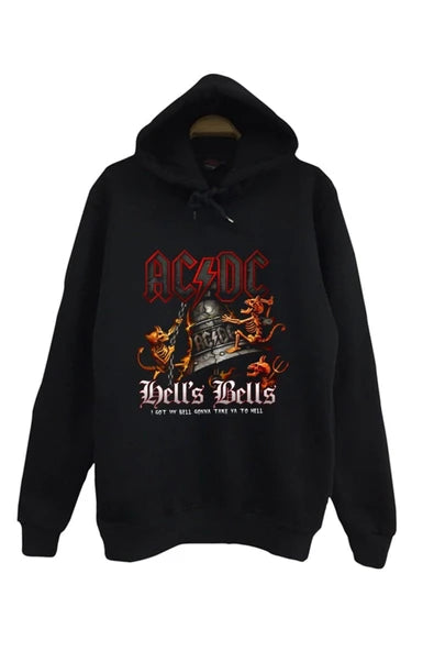 Pubg Hells Bells şeytan figürleri baskılı siyah kapüşonlu sweatshirt