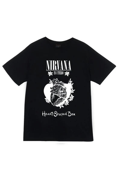 Nirvana In Utero / Heart-Shaped baskılı siyah tişört