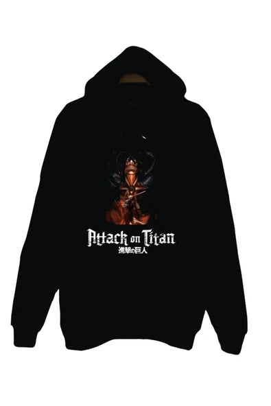 Attack on Titan baskılı siyah kapüşonlu sweatshirt