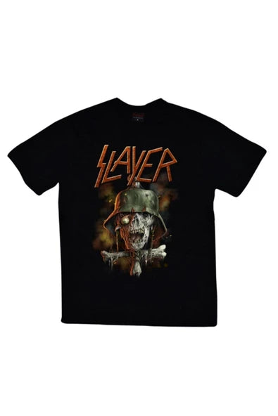fame-stoned Slayer Baskılı Unisex %100 Pamuk Siyah T-shirt