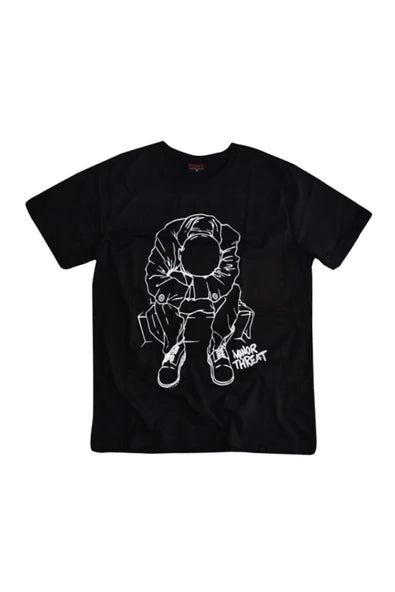 Erkek Siyah Minor Threat baskılı siyah tişört
