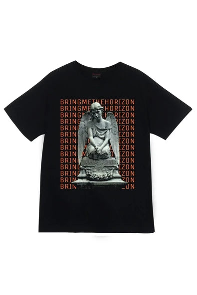 Bring Me The Horizon Melek heykeli ve tekrarlı baskılı siyah tişört