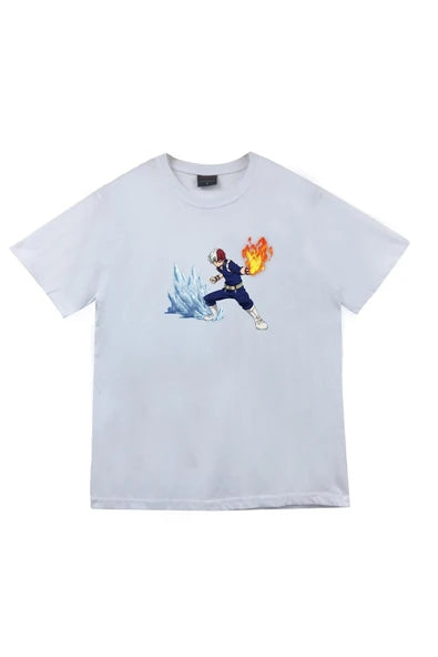 fame-stoned My Hero Academia Shoto Todoroki Anime Baskılı Unisex %100 Pamuk Beyaz T-shirt