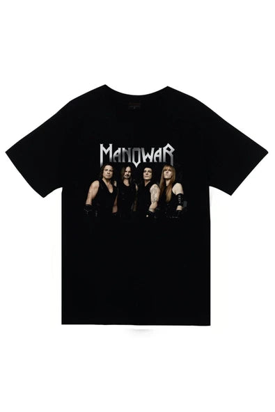 fame-stoned Manowar Baskılı Unisex %100 Pamuk Siyah T-shirt