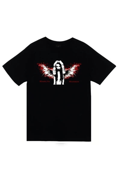 fame-stoned Marilyn Manson Baskılı Unisex %100 Pamuk Siyah T-shirt