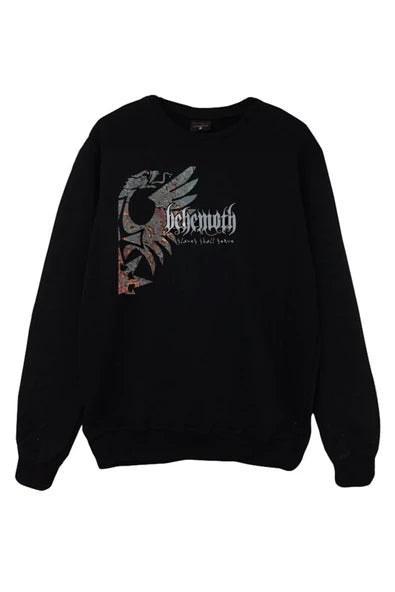 Behemoth Logosu ve kanatlı baskılı siyah sweatshirt