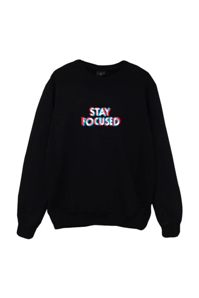 Stay Focused baskılı siyah sweatshirt