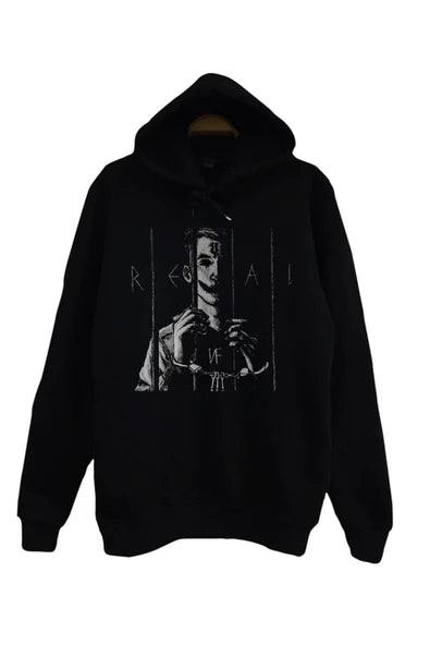 Nf baskılı siyah kapüşonlu sweatshirt