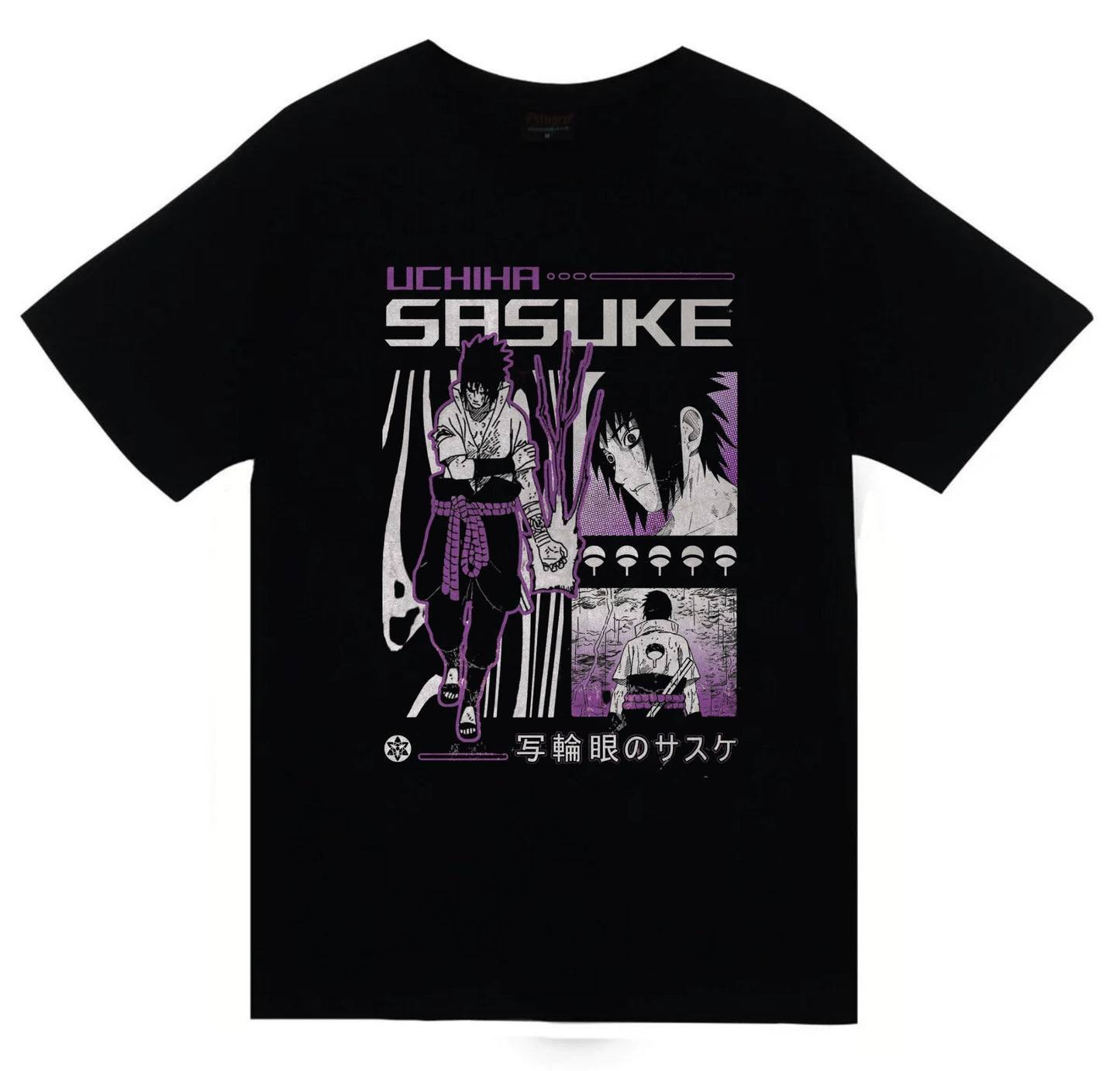 Naruto - Sasuke Uchiha - Anime Baskılı Unisex %100 Pamuk Siyah T-shirt