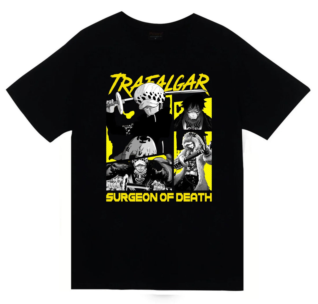 One Piece - Trafalgar Law baskılı siyah tişört