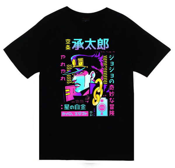 JoJo's Bizarre Adventure - Jotaro Kujo baskılı siyah tişört