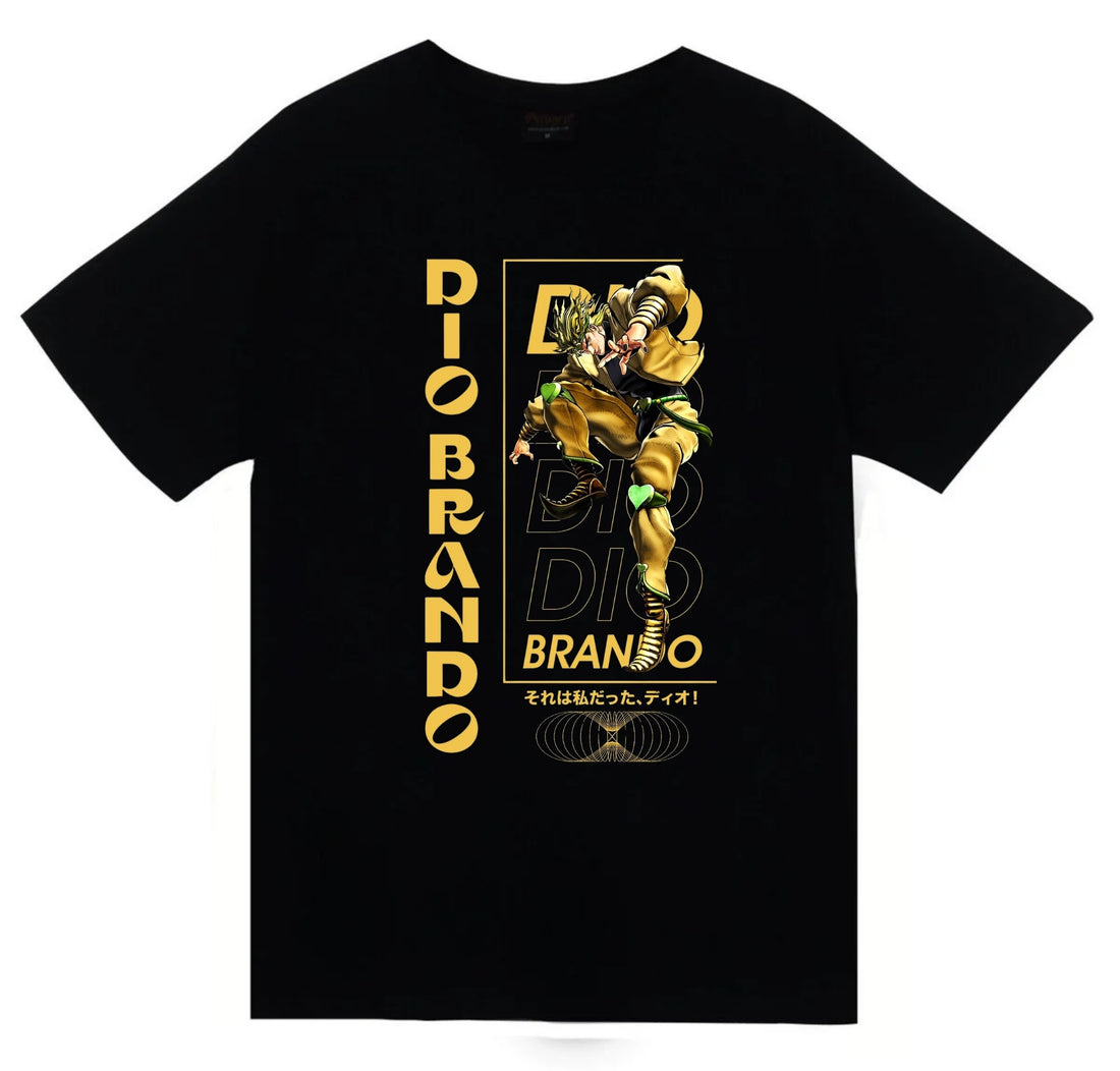 JoJo's Bizarre Adventure - Dio Brando baskılı siyah tişört
