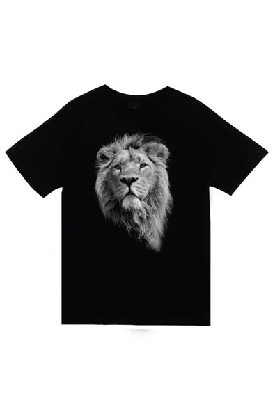 fame-stoned Unisex Siyah Aslan Baskılı T-shirt