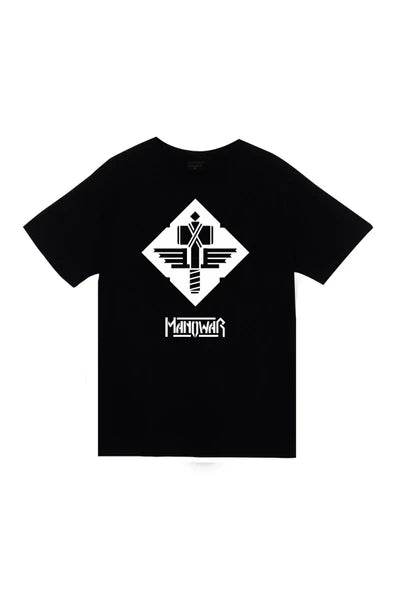 fame-stoned Manowar Baskılı Unisex %100 Pamuk Siyah T-shirt