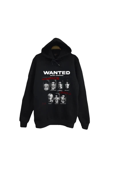 fame-stoned Enhypen – K-Pop Müzik Grubu Baskılı Unisex %100 Pamuk Siyah Kapüşonlu Sweatshirt