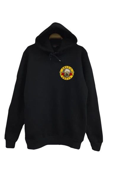 Guns N Roses baskılı siyah kapüşonlu sweatshirt
