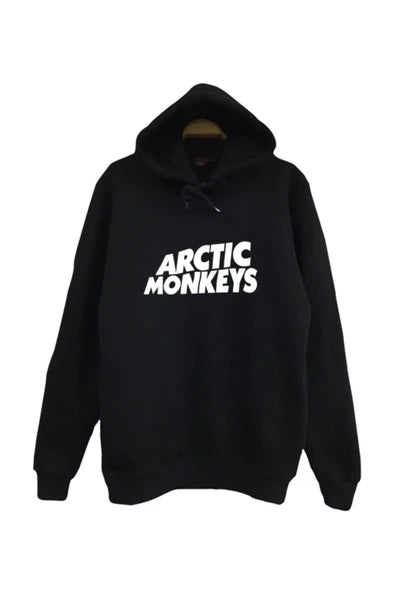 Arctic Monkeys baskılı siyah kapüşonlu sweatshirt