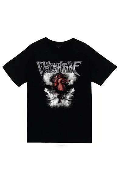 Bullet For My Valentine Kalp ve kafatası kompozisyonu baskılı siyah tişört